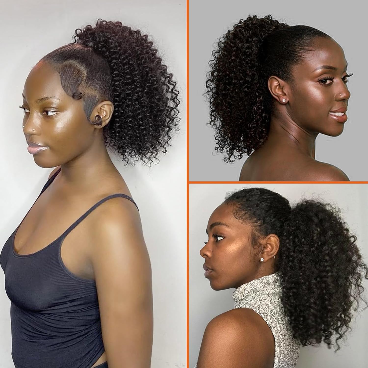 UNIFAB Cola de caballo rizada con cordón para mujeres negras, afro, rizado, aspecto natural, extensiones de cabello sintético con clip para mujeres