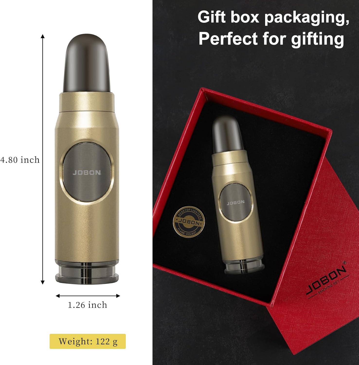 Navpeak Encendedor de butano resistente al viento, encendedor de llama de chorro recargable en forma de bala para velas, al aire libre, postres y