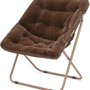 Magshion Silla cuadrada plegable de gran tamaño con platillo de luna para adultos, silla grande y acogedora para dormitorio, color marrón Magshion Silla cuadrada plegable de gran tamaño con platillo de luna para adultos, silla grande y acogedora para dormitorio, color marrón