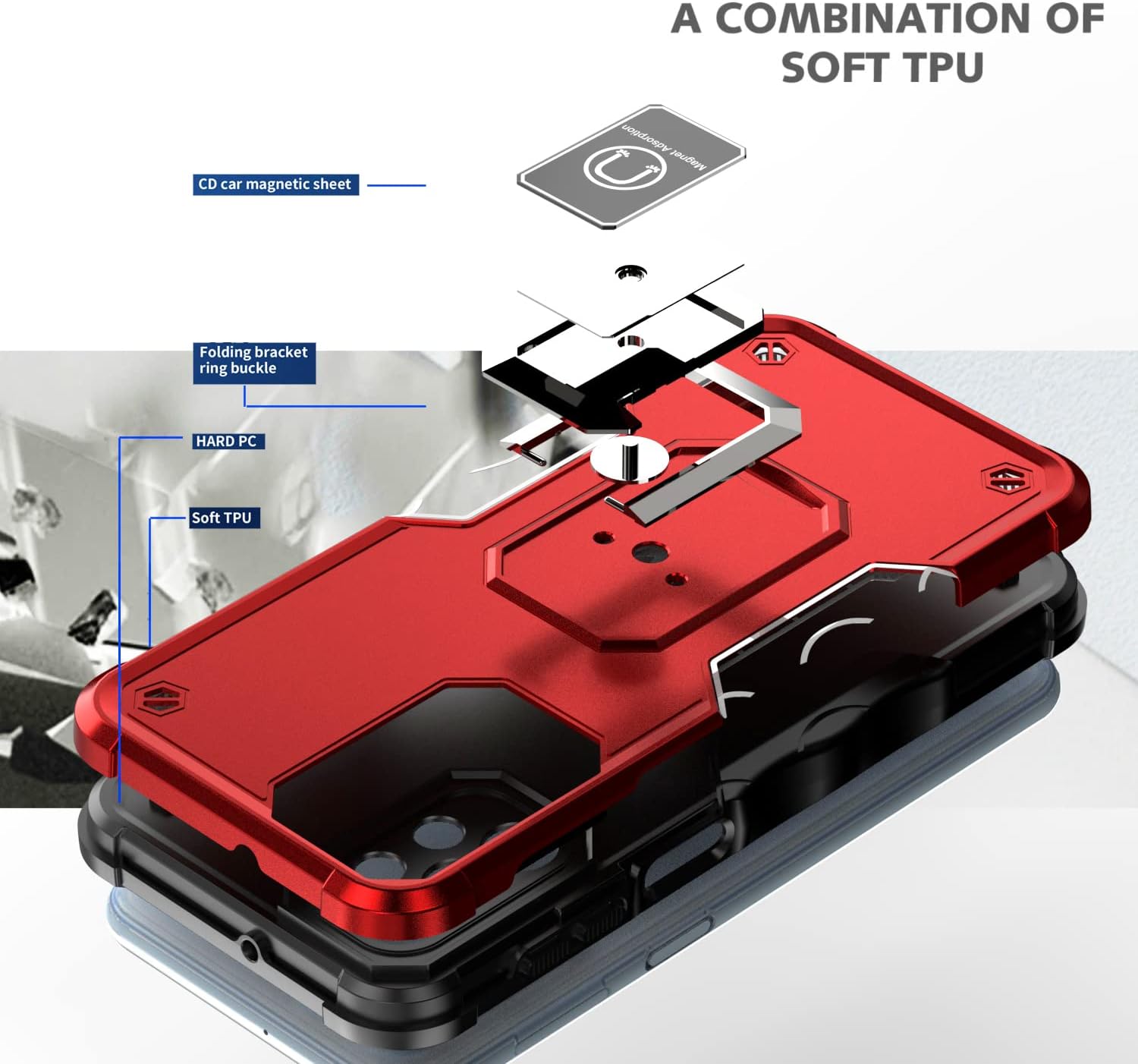 Amosry – Funda compatible con Samsung Galaxy A23 5G, resistente, resistente a los golpes, antideslizante, soporte de anillo, con magnético, para