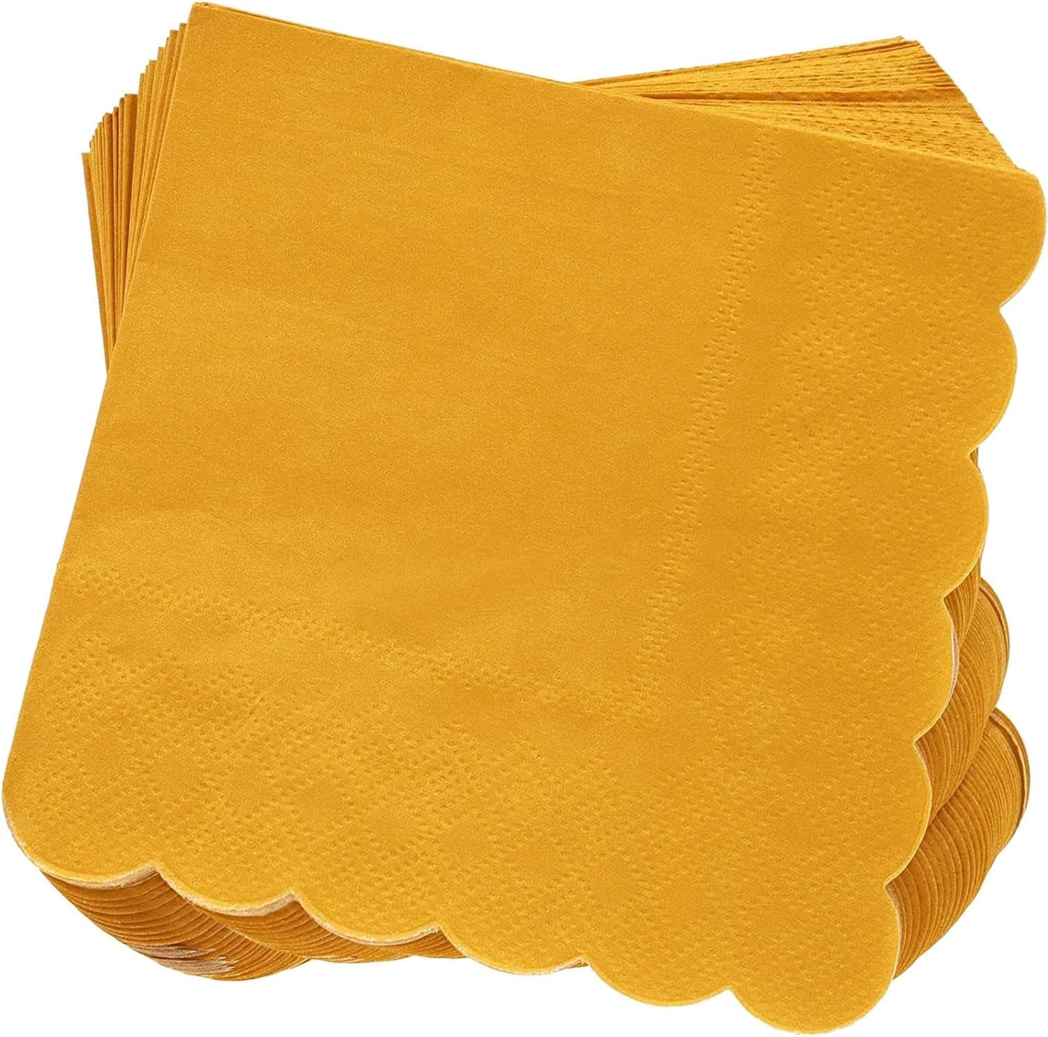 Juvale Paquete de 100 servilletas de papel amarillo mostaza, servilletas de cóctel festoneadas, desechables para bodas, fiestas de cumpleaños (5 x 5