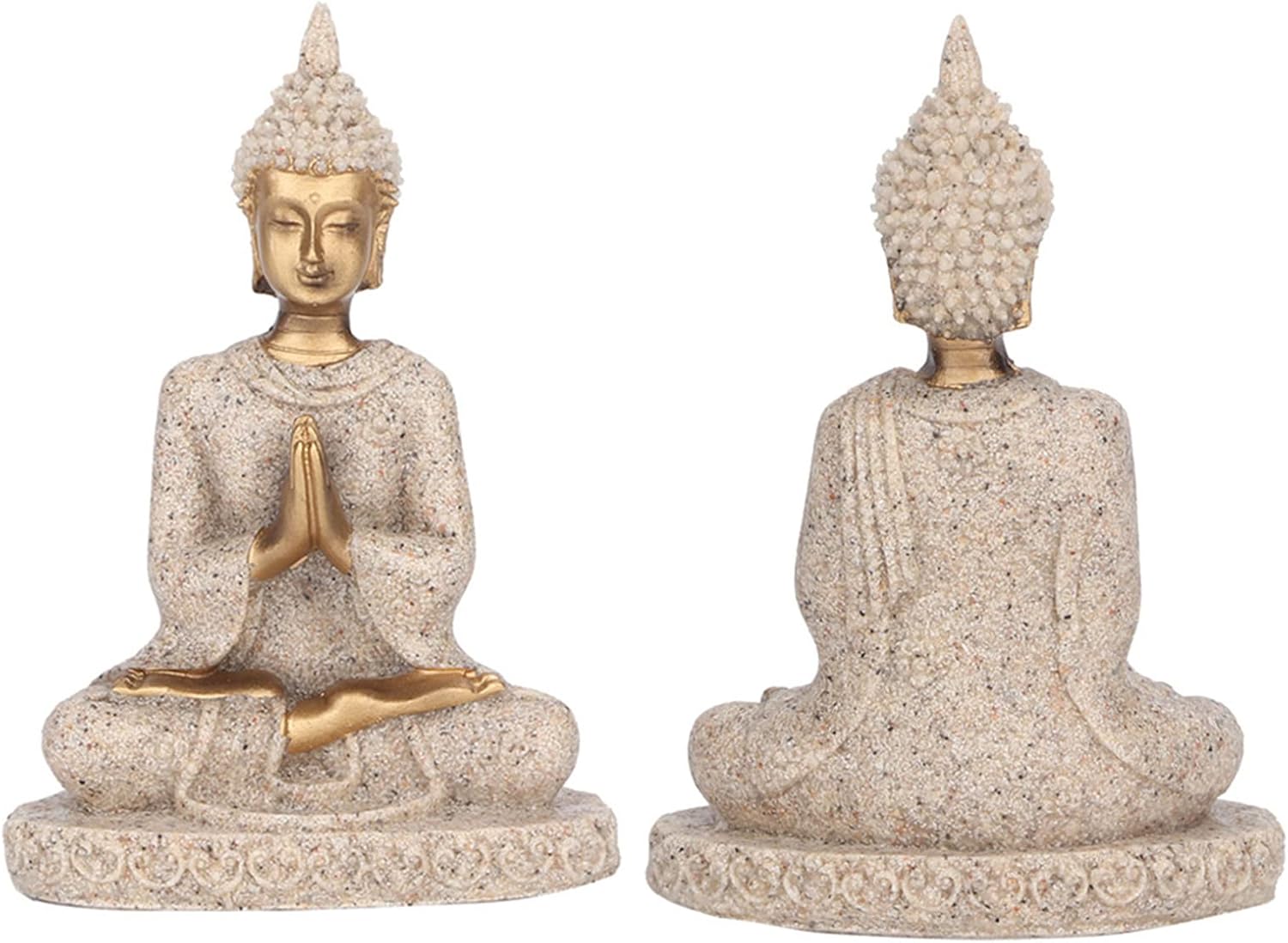 TOPINCN Estatua de Buda sentada, budismo, meditación, tallado, artesanía para decoración del hogar y jardín (A dorado)