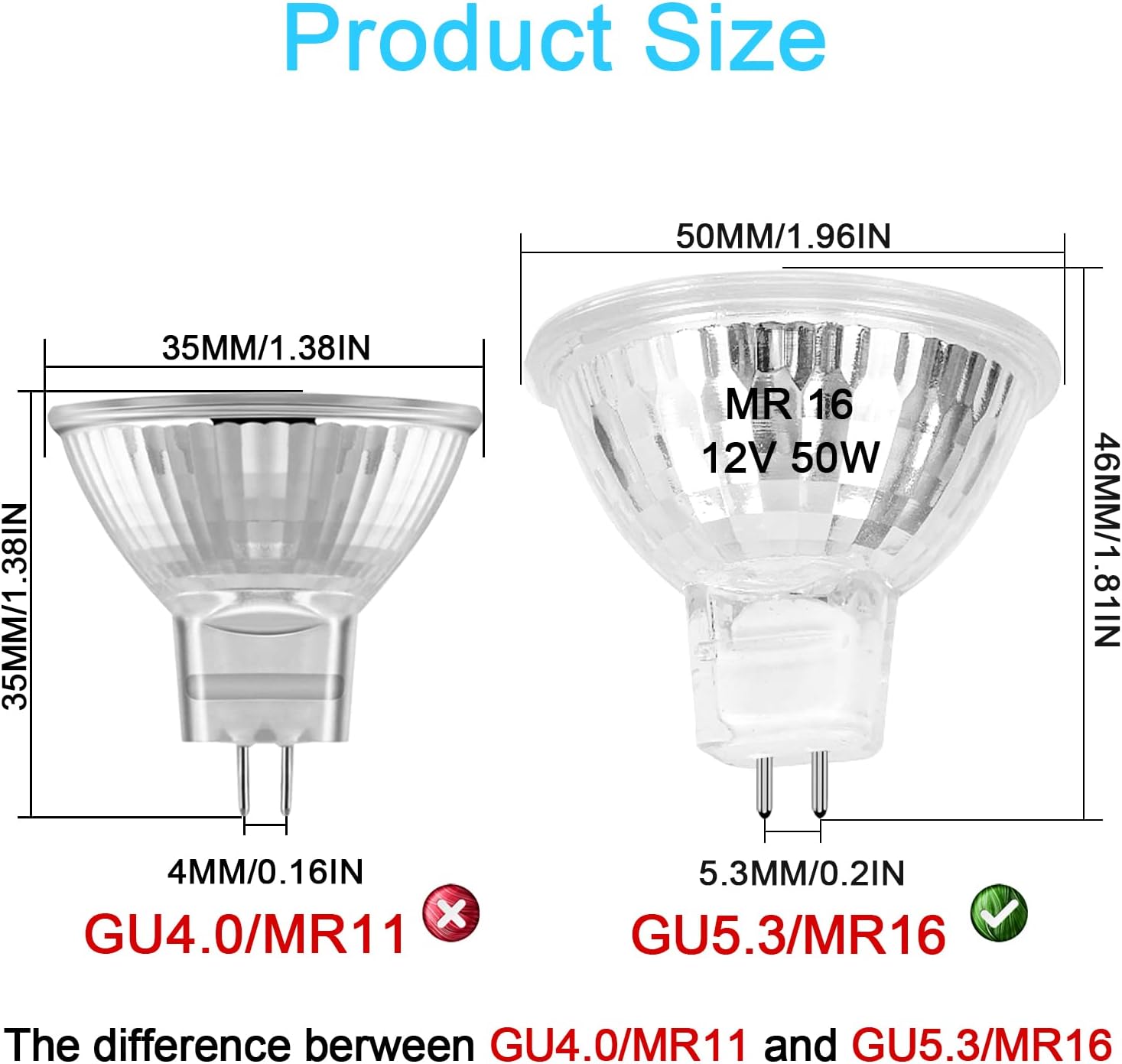 Bombilla halógena MR16 de 50 W regulable de 12 V GU5.3 con base de dos pines con larga vida útil, bombillas MR16 blancas cálidas de 2700 K con