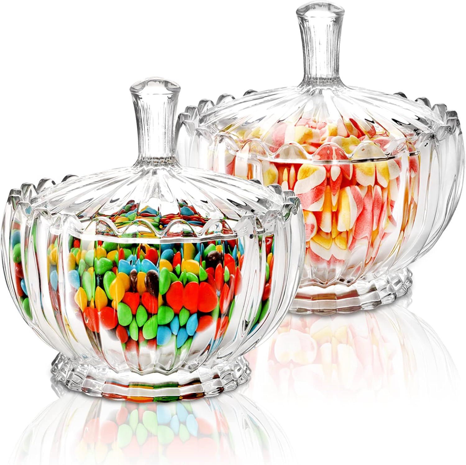 DEAYOU Paquete de 2 platos de cristal para dulces con tapa, recipiente grande para azúcar cubierto de cristal de 34 onzas, recipiente de