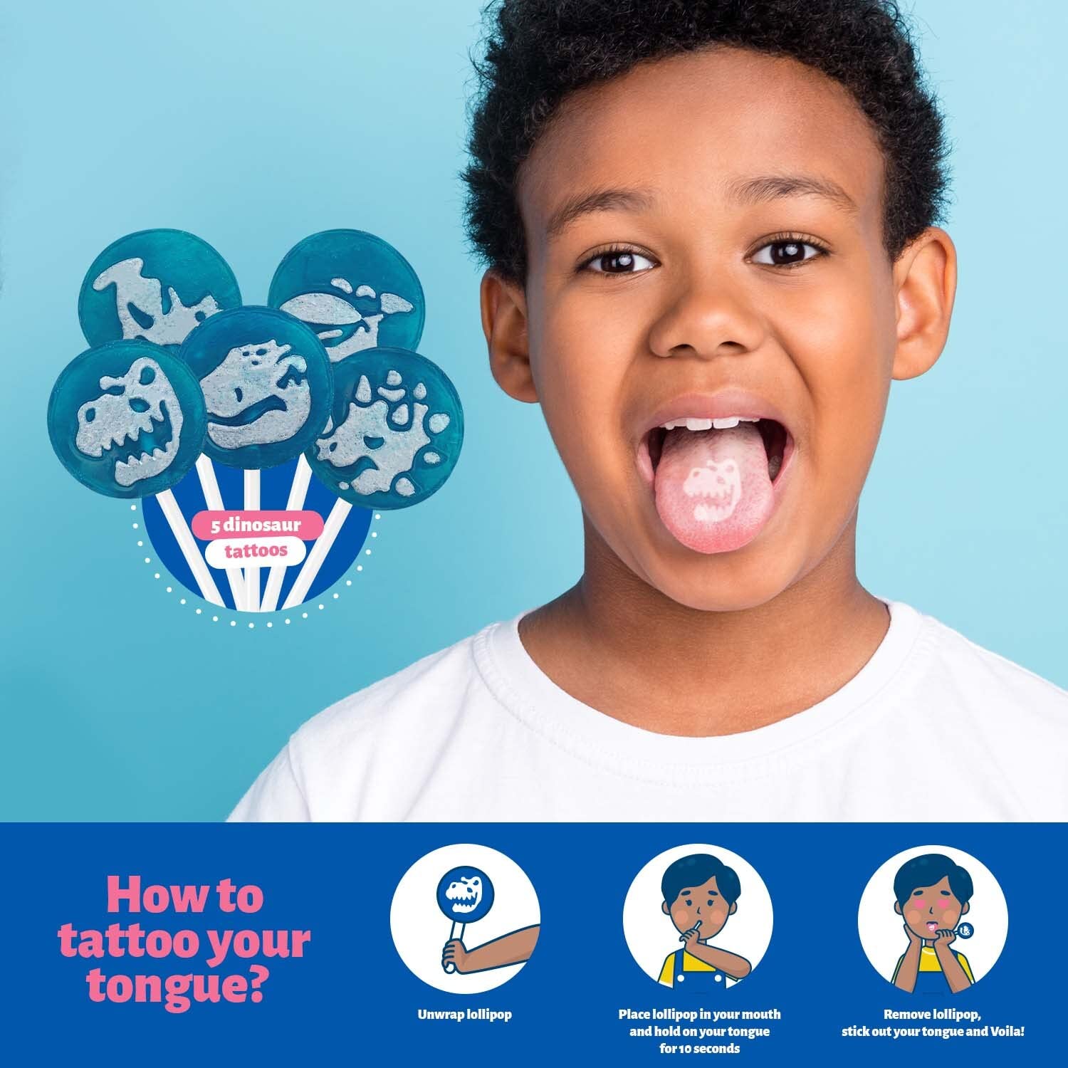 Funtasty Dinos Icing Tattoo Lollipops envueltos individualmente Wildberry Hard Candy, tarro de 2 libras (110 unidades)