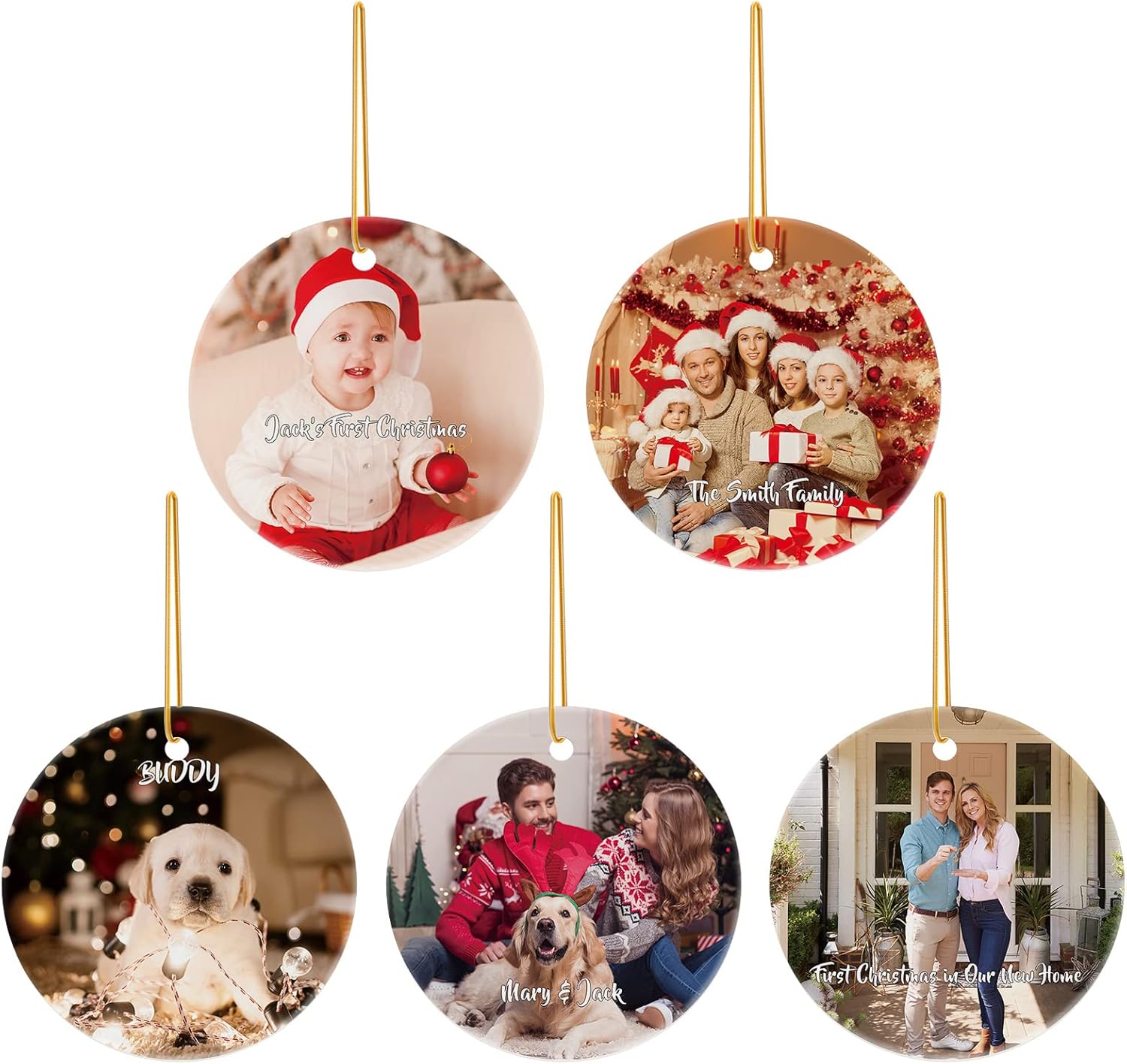 Bemaystar Adornos de Navidad personalizados con foto, adornos de texto personalizados para Navidad 2023, decoración personalizada de árbol de