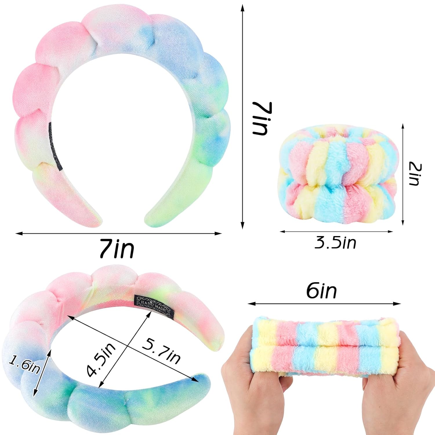 Zkptops Diadema de spa para lavar la cara, juego de esponja, maquillaje, cuidado de la piel, tela de terciopelo con burbujas, suave, para mujeres y