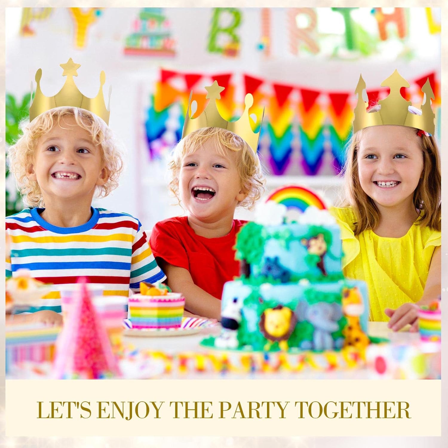 Crtiin 500 coronas de papel doradas a granel, para fiestas, rey, princesa, coronas doradas, sombreros de fiesta dorados para niños y adultos,