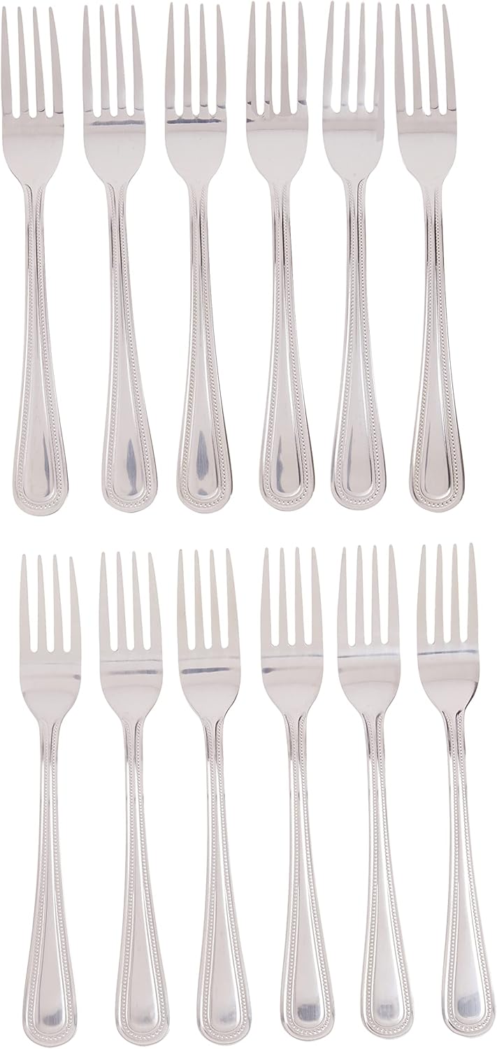 Winco Juego de tenedores de cena de 12 piezas, acero inoxidable 18-0, plata