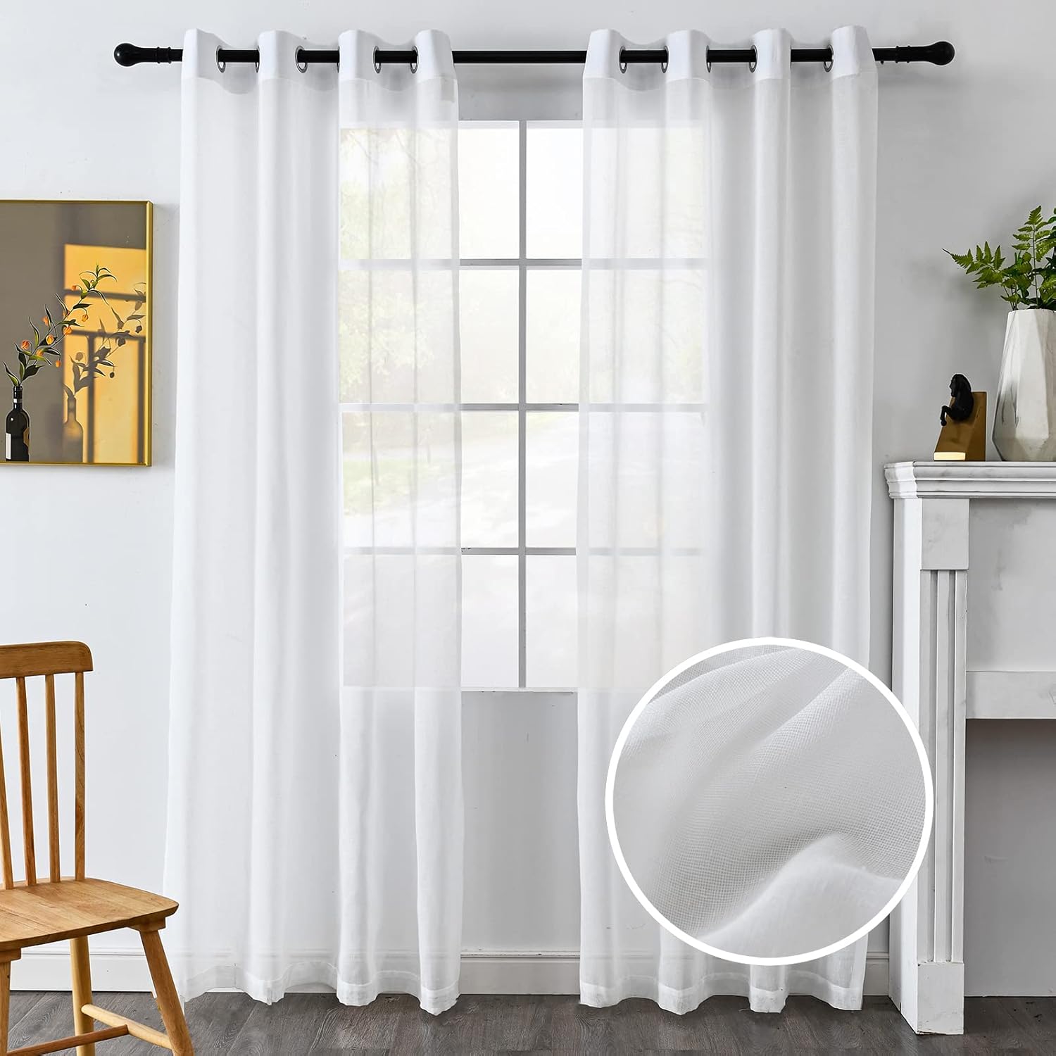 Youleyar Cortinas traslúcidas de lino natural, cortinas de ventana con ojales en la parte superior, cortinas de mezcla de lino reductora de luz para