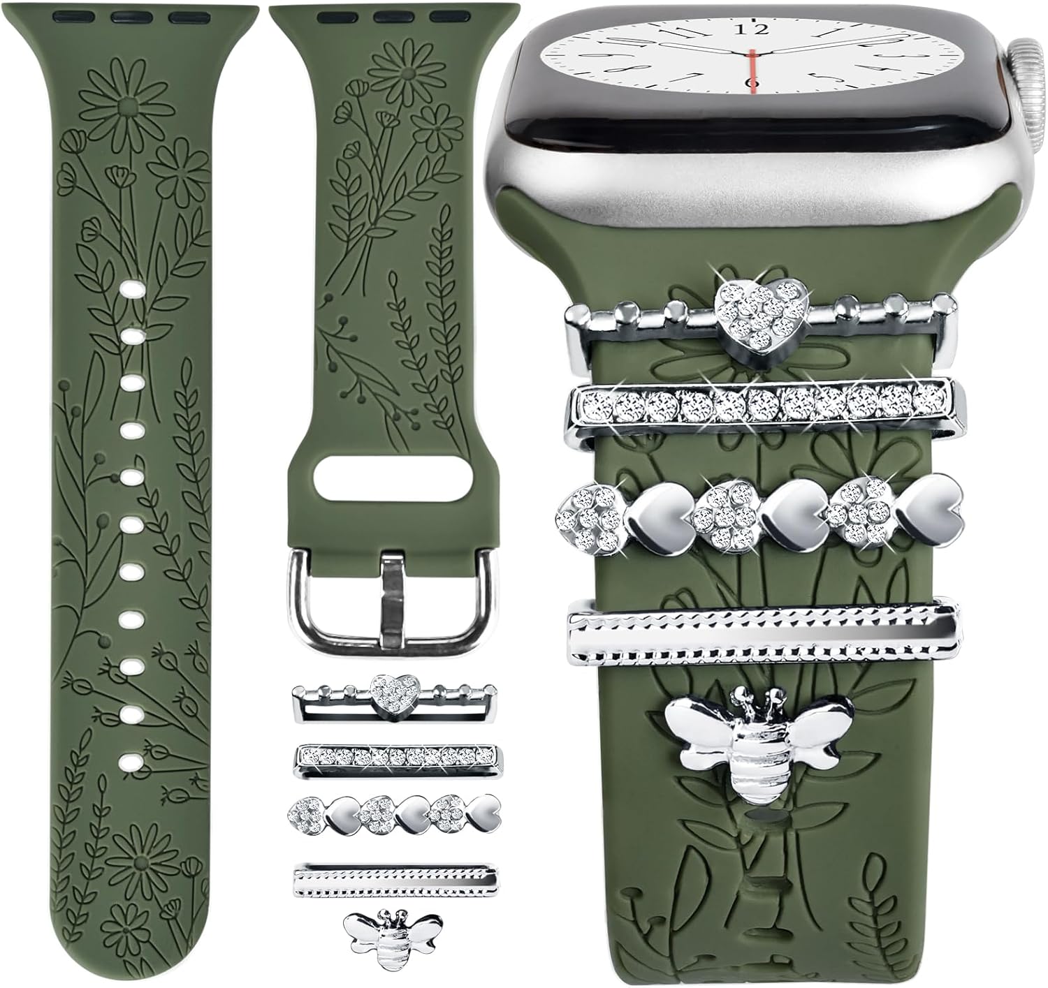 Dijes para correa de reloj (correa incluida), compatible con Apple Watch Band de 1.496 pulgadas, 1.575 pulgadas, 1.614 pulgadas, correas de silicona