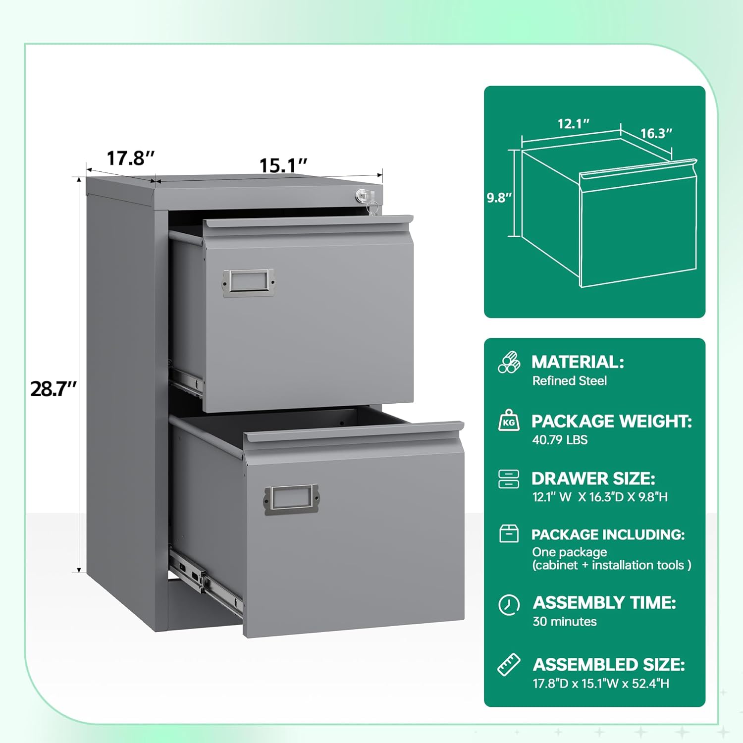 Letaya Archivador de 2 cajones con cerradura, archivadores verticales de metal para oficina en casa, almacenamiento A4F4cartalegal, requiere montaje