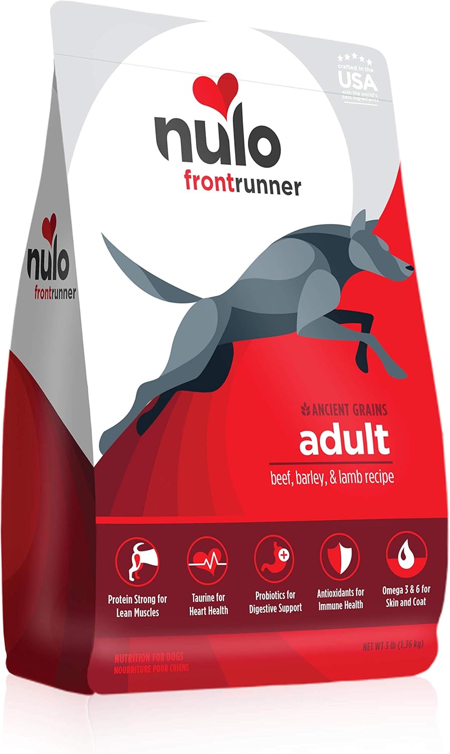 Nulo Frontrunner – Alimento seco para perros adultos  Receta inclusiva de granos con carne de res, cebada y cordero  Todos los alimentos naturales
