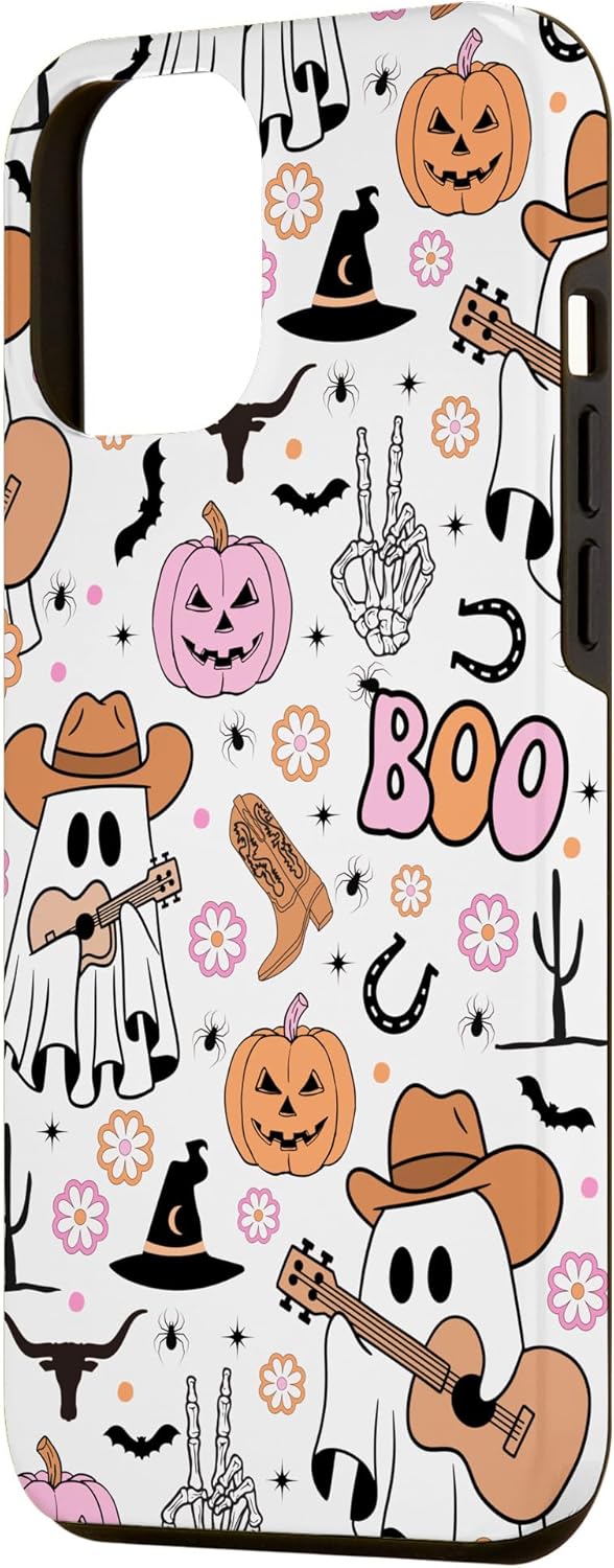 Funda para iPhone 12 Pro Max Fantasma Fantasma Vaquero Lindo Halloween Boo Western Retro Pastel