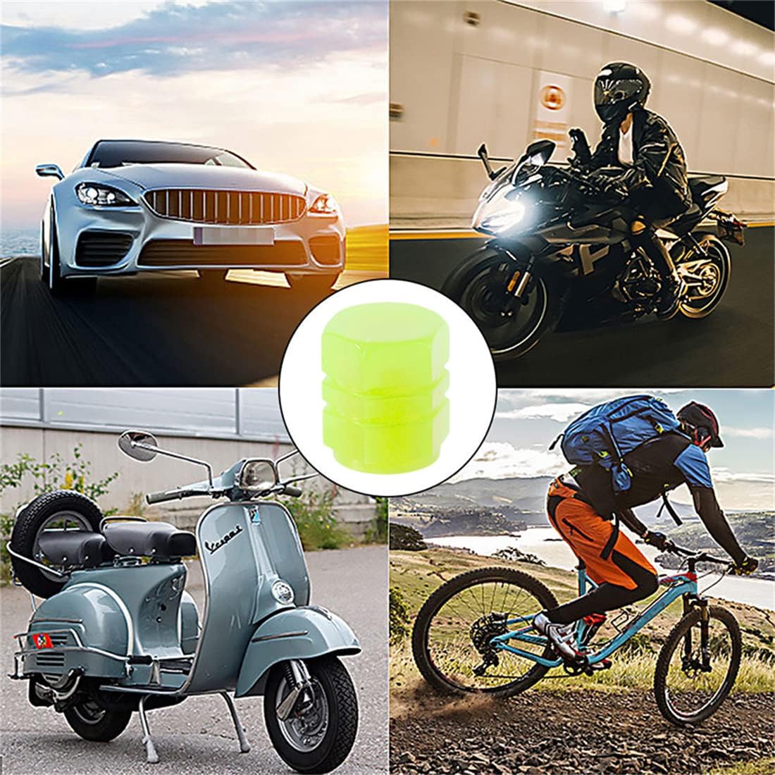 8 tapas de válvula de neumático que brillan en la oscuridad, cubiertas fluorescentes de núcleo de válvula de automóvil, accesorios de decoración de