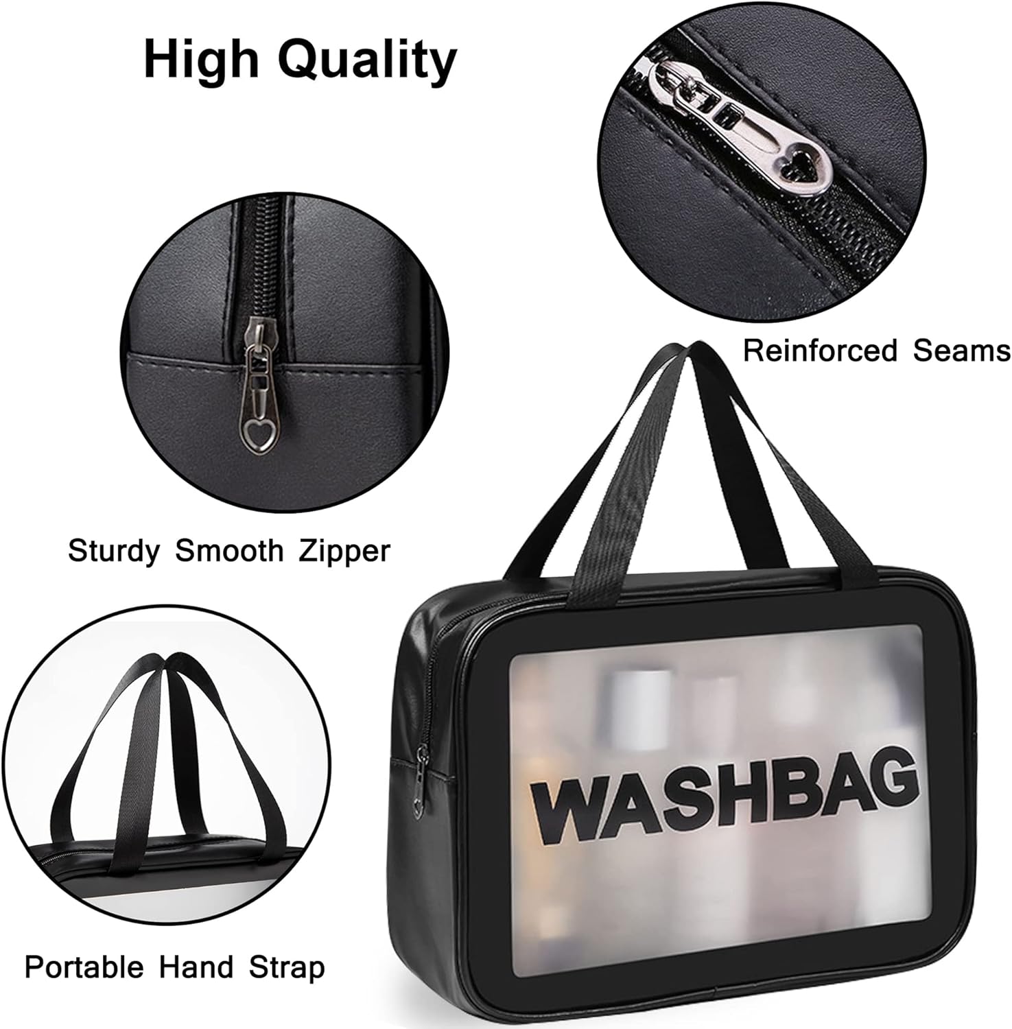 Bolsas de cosméticos, 3 piezas-negro, Transparente
