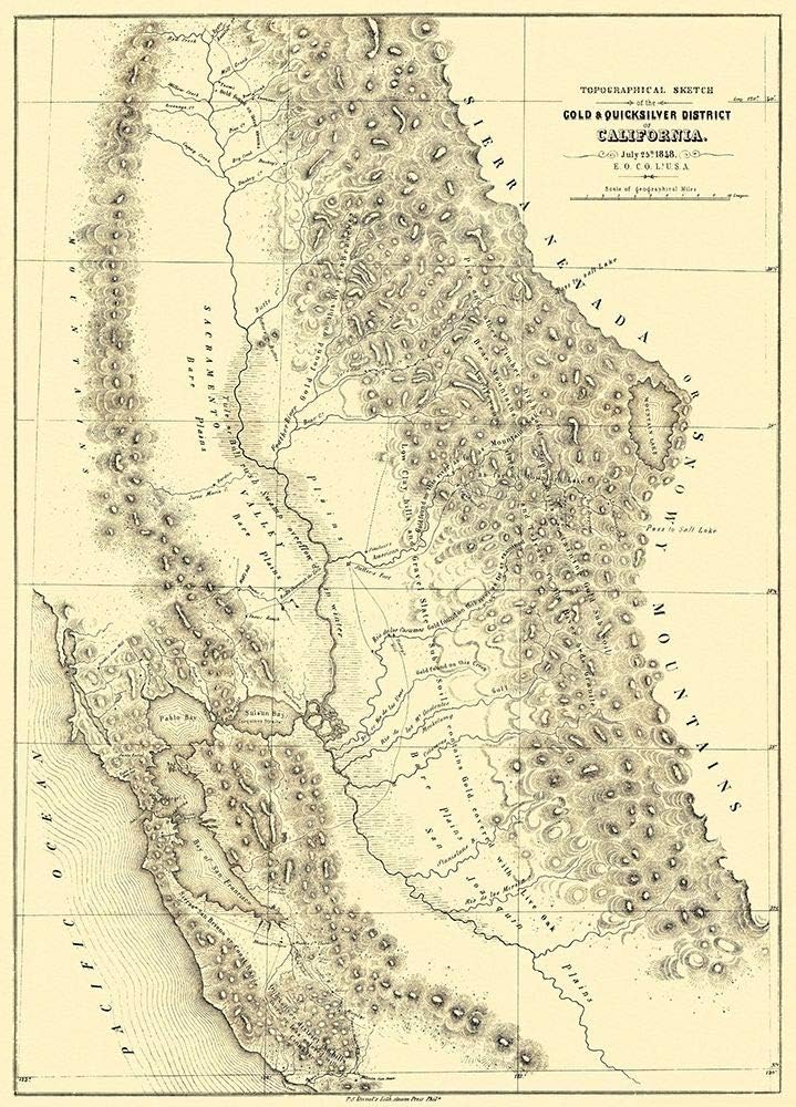 Posterazzi PDXCAZZ0007LARGE Gold Quicksilver District of California 1848 – Póster impreso, 24 x 36 pulgadas, multicolor