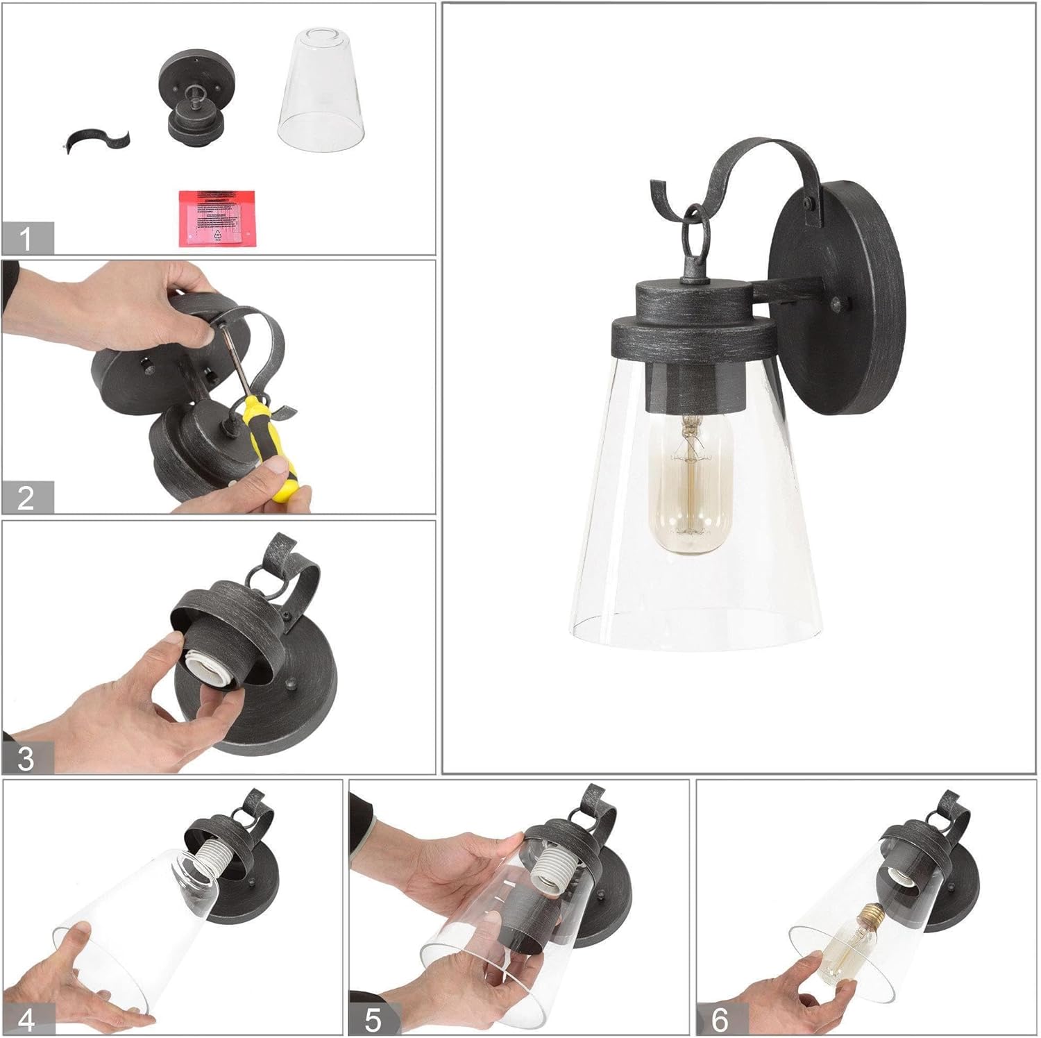 Paquete de 2 lámparas de pared para exteriores, apliques de pared exterior de granja con vidrio transparente, linternas modernas impermeables para