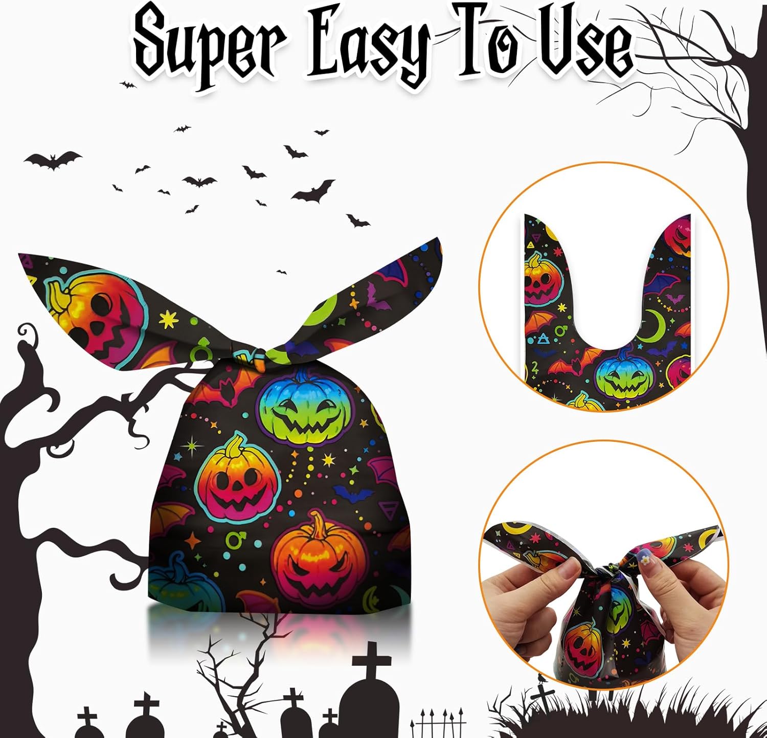 Bolsas de golosinas de Halloween, 100 unidades, pequeñas bolsas de golosinas de Halloween para niños, bolsas de dulces a granel, bolsas de plástico