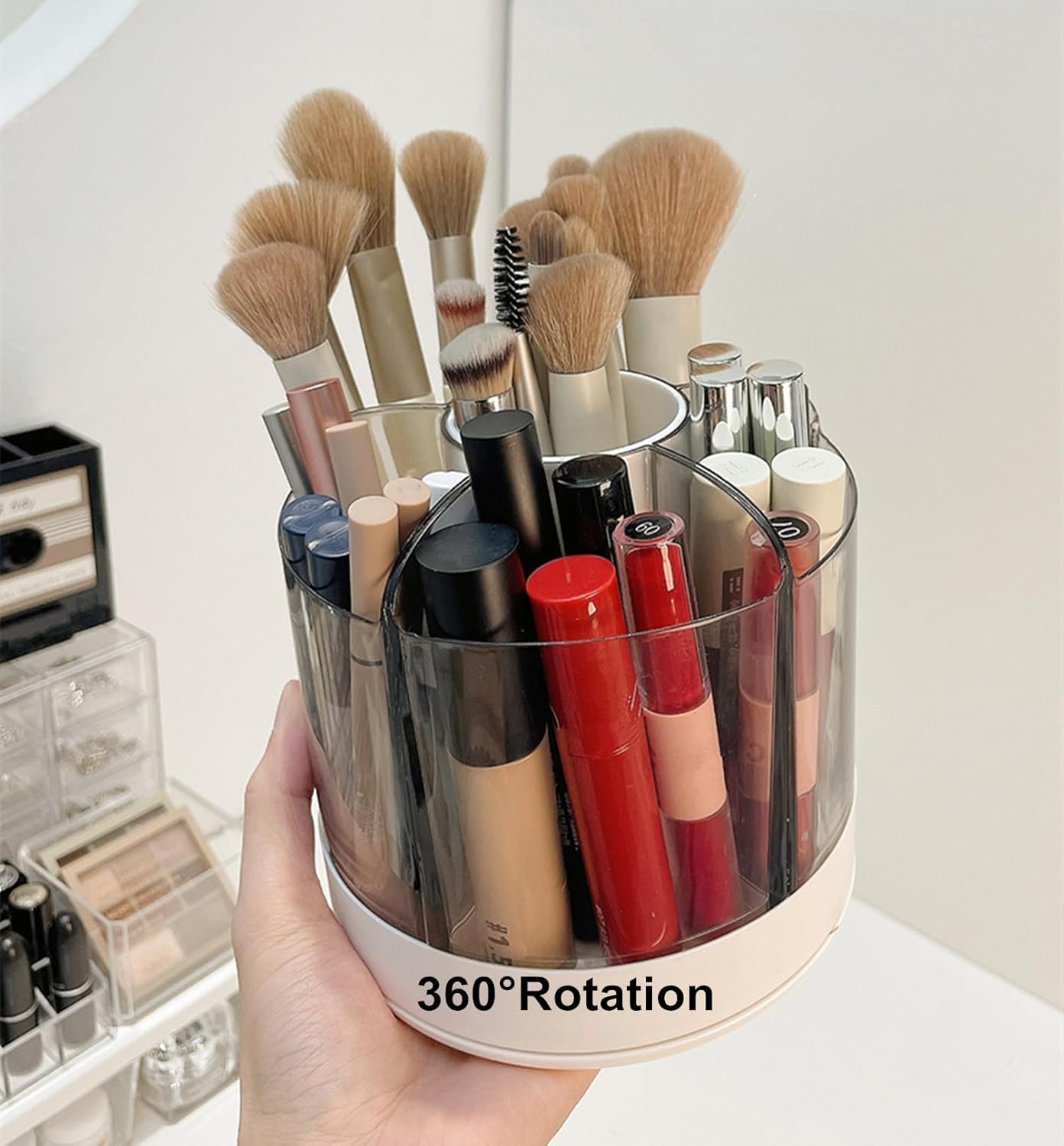 Organizador de brochas de maquillaje de 360 grados, diseño desmontable para suministros de tocador, 6 ranuras para bolígrafos, organizador de