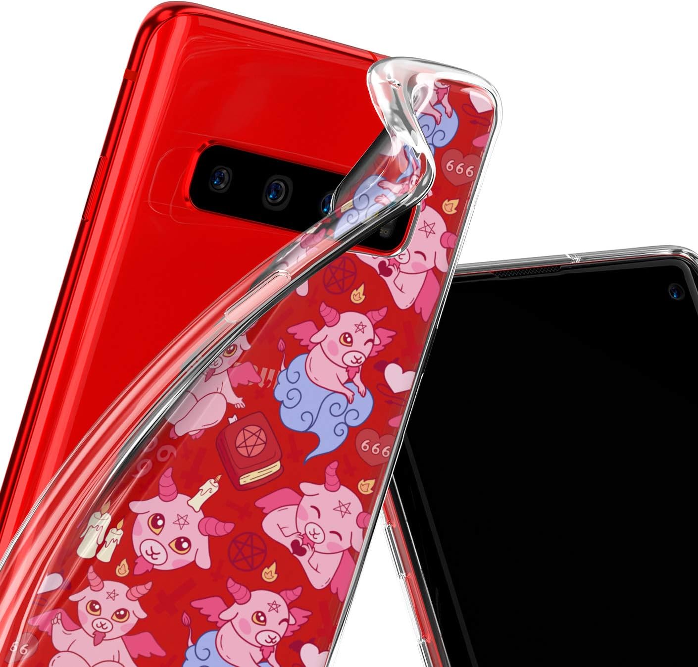 Generic Funda delgada de TPU compatible con Samsung Galaxy S21 5G S20 FE Note 20 Ultra S10 Plus S9 transparente a prueba de golpes Satanás Kawaii