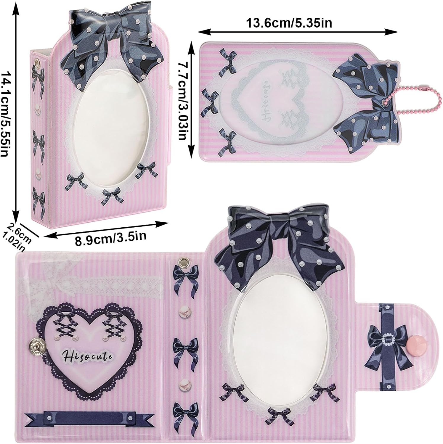 SZHTSWU Kpop – Mini álbumes de fotos de 3 pulgadas, 40 bolsillos, soporte para tarjetas fotográficas con lazo, patrón de corbatín, álbum de fotos