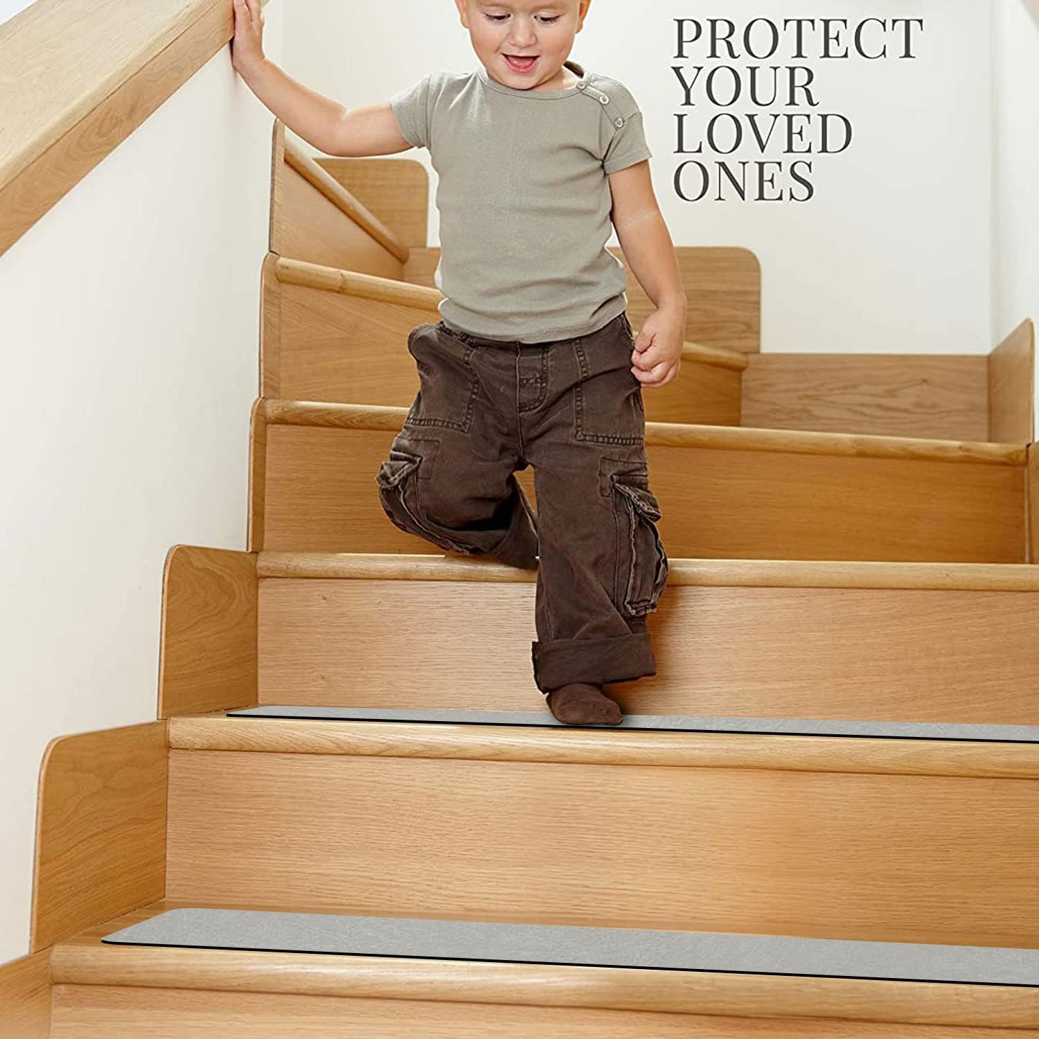 Alfombras antideslizantes para peldaños de escalera, alfombras grises para escaleras de madera, gris (8 x 30 pulgadas, juego de 4)