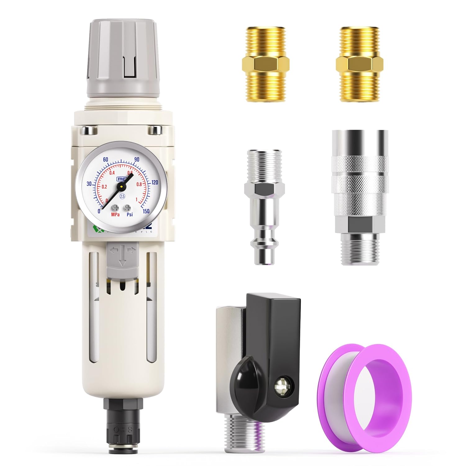 TAILONZ PNEUMATIC 38 pulgadas NPT filtro de aire de drenaje automático regulador de presión combinado Piggyback, filtro compresor herramienta de