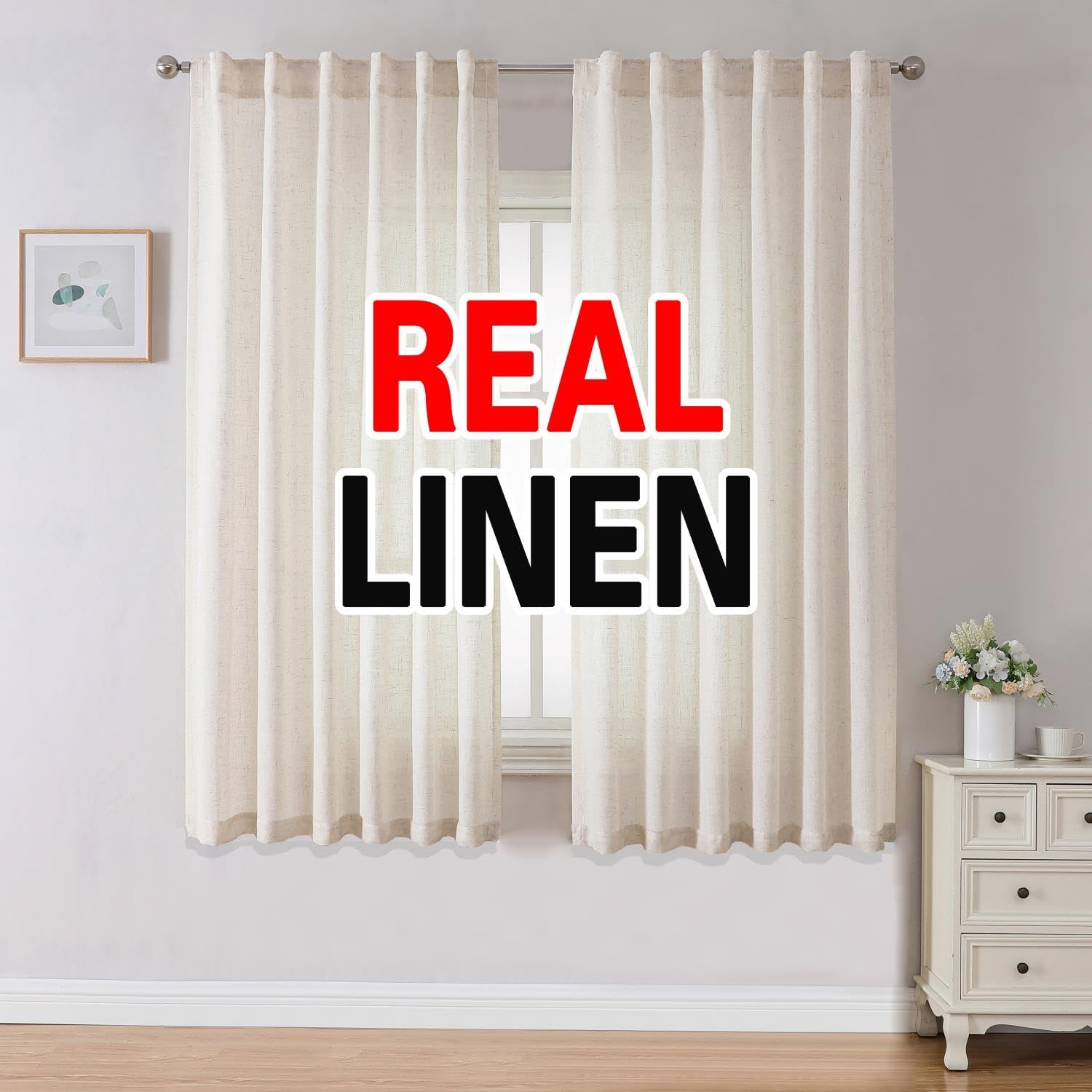 MIUCO Cortinas de lino de 54 pulgadas de largo para dormitorio, sala de estar, cortinas con filtro de luz, cortinas bohemias modernas de decoración