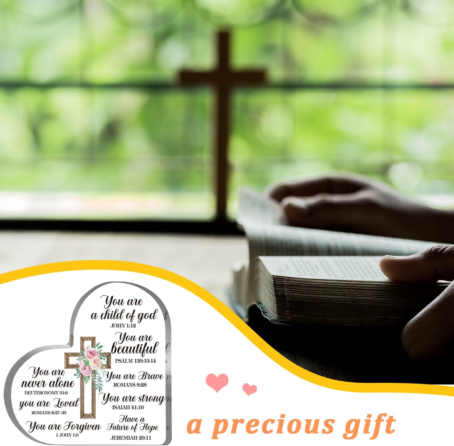 Regalos religiosos con las Escrituras, regalo cristiano de acrílico en forma de corazón, versículos bíblicos, decoración inspiradora para ella,