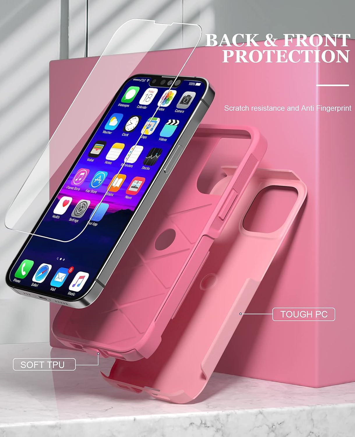 Funda para iPhone 13 con 2 protectores de pantalla de vidrio templado, resistente grado militar, protección de cuerpo completo, a prueba de golpes,