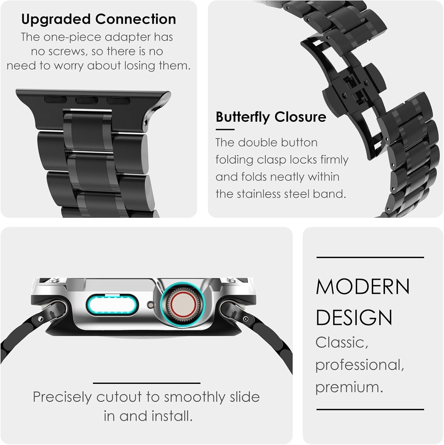 KADES Correa de acero inoxidable sólida compatible con Apple Watch de 1.929 in 1.772 in 1.732 in 1.654 in 1.614 in 1.575 in 1.496 in, correa de
