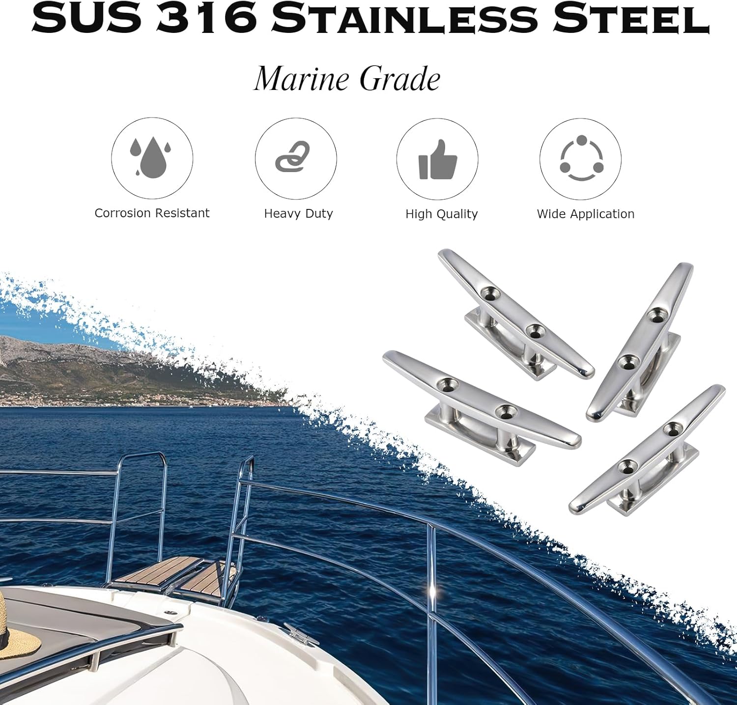 CHANGE MOORE Tacos de barco con base abierta, tacos de muelle de 458 pulgadas, accesorios de amarre de barco de acero inoxidable 316, incluye