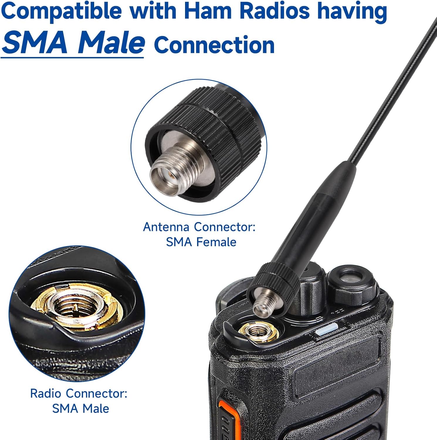 Eightwood Antena de látigo hembra SMA de doble banda VHF UHF 144430 Mhz antena de 14 pulgadas 2 unidades para radios Baofeng UV-5R UV-82 BF-F8HP