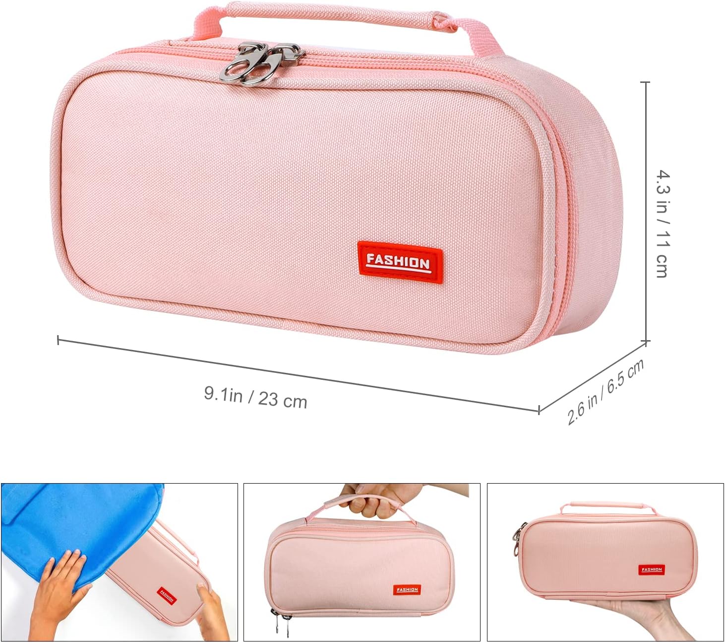 Estuche organizador portátil de color rosa para lápices, de gran capacidad, para adultos, adolescentes y estudiantes, ideal para uso en la oficina y