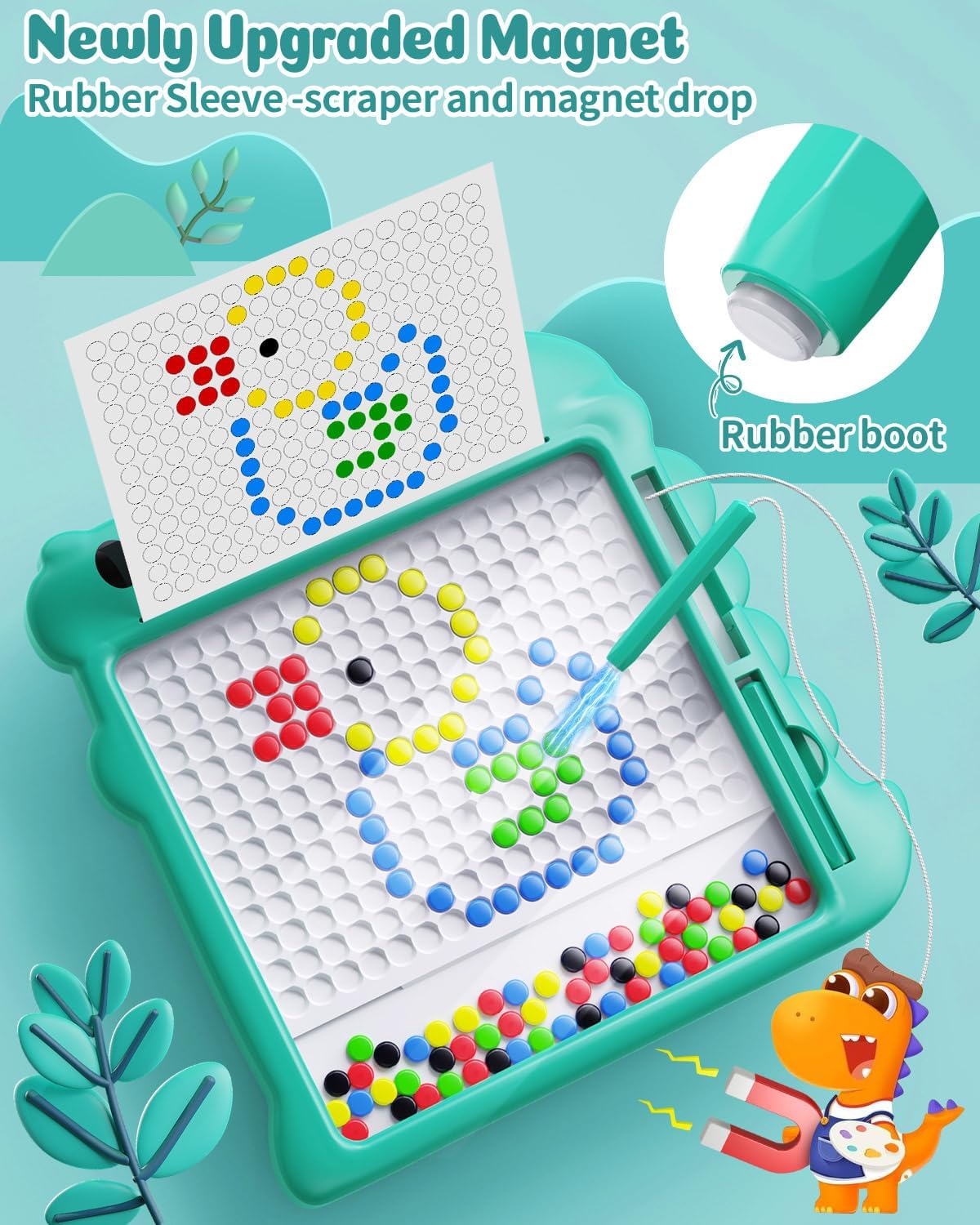 LQYoyz Tablero de dibujo magnético, tablero magnético de dinosaurios con luz LED, juguetes magnéticos educativos preescolares para niños de 3, 4, 5,