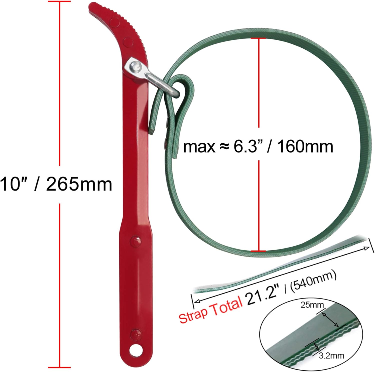 boeray Llave de correa de cinturón multiusos, correa ajustable de capacidad de 21.2 pulgadas21.260 in y mango de acero de 10.4 pulgadas (10.433 in),