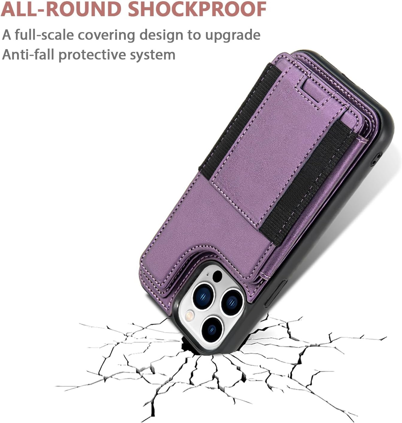 Funda con tapa para iPhone 15 Pro, funda tipo cartera de poliuretano con diseño de banda elástica con soporte para tarjetas, funda protectora de