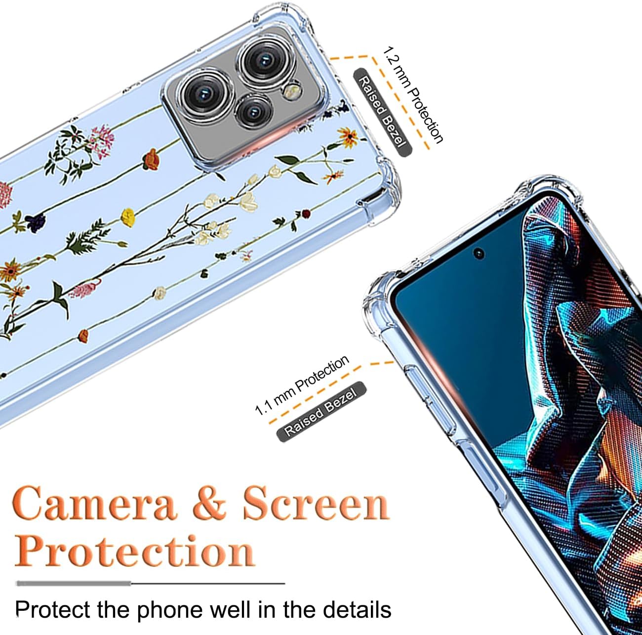 Funda para teléfono Redmi Note 12 Pro Speed, Poco X5 Pro 22101320G con protector de pantalla, funda transparente con patrones de jardín de flores,
