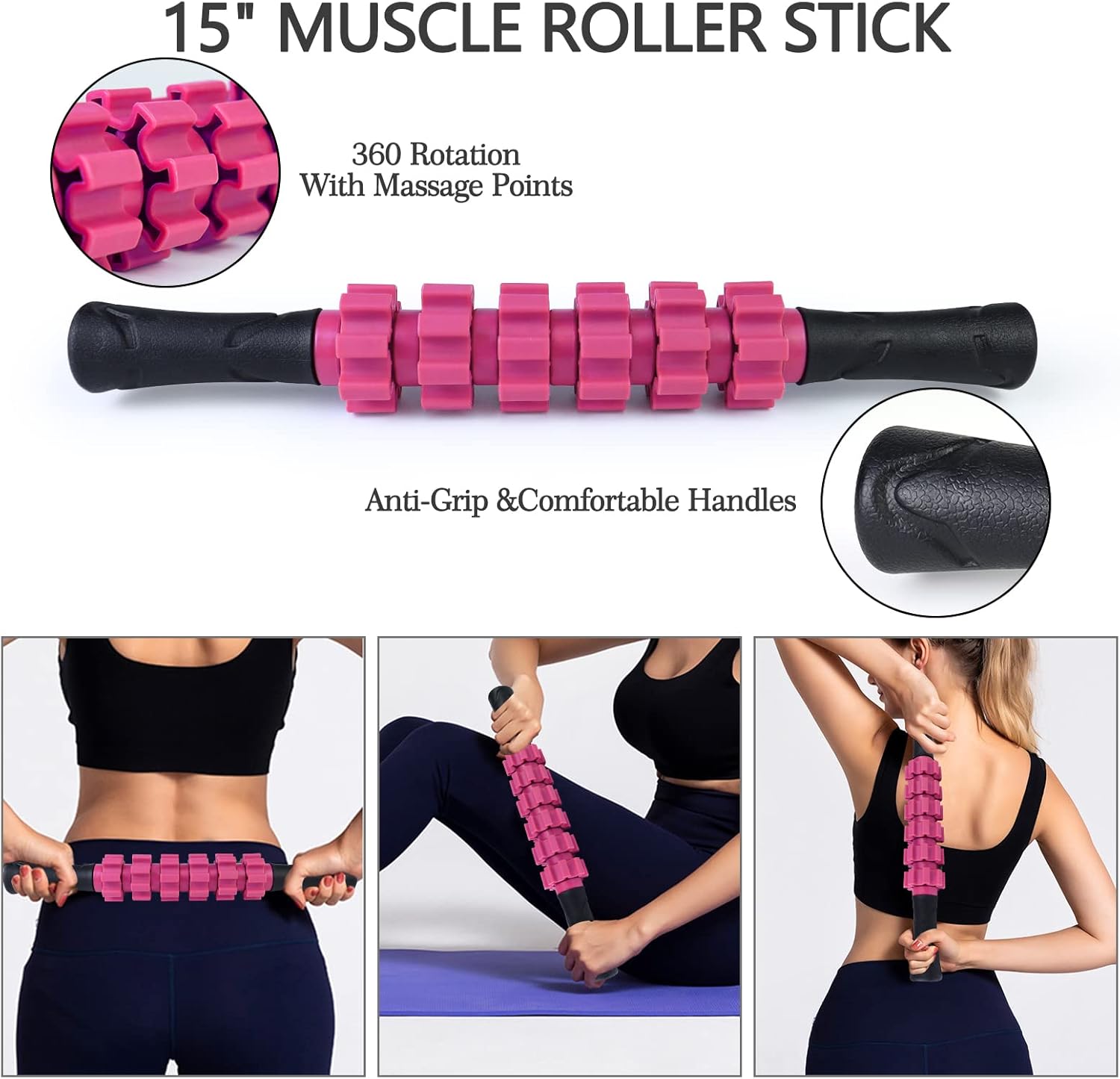 JOYENERGY Juego de rodillos de espuma 5 en 1, rodillo de espuma de punto gatillo, barra de masaje, bola de masaje, correa de estiramiento para
