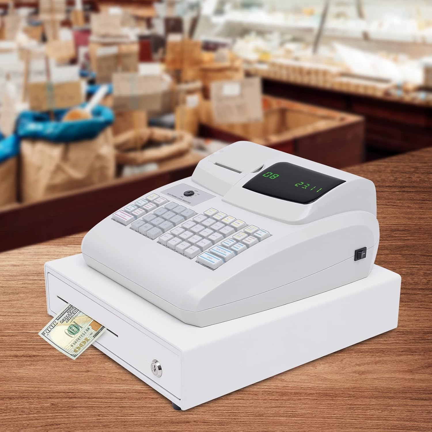Caja registradora electrónica con 47 llaves, sistema POS, caja registradora, pequeño cajón cuadrado de dinero multifunción para pequeñas