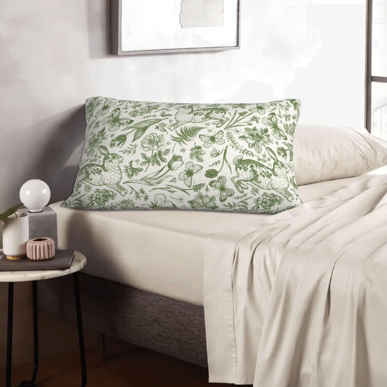 Funda de almohada verde, fundas de almohada florales, decoración de núcleo de cabaña, decoración de habitación Fairycore, decoración botánica,