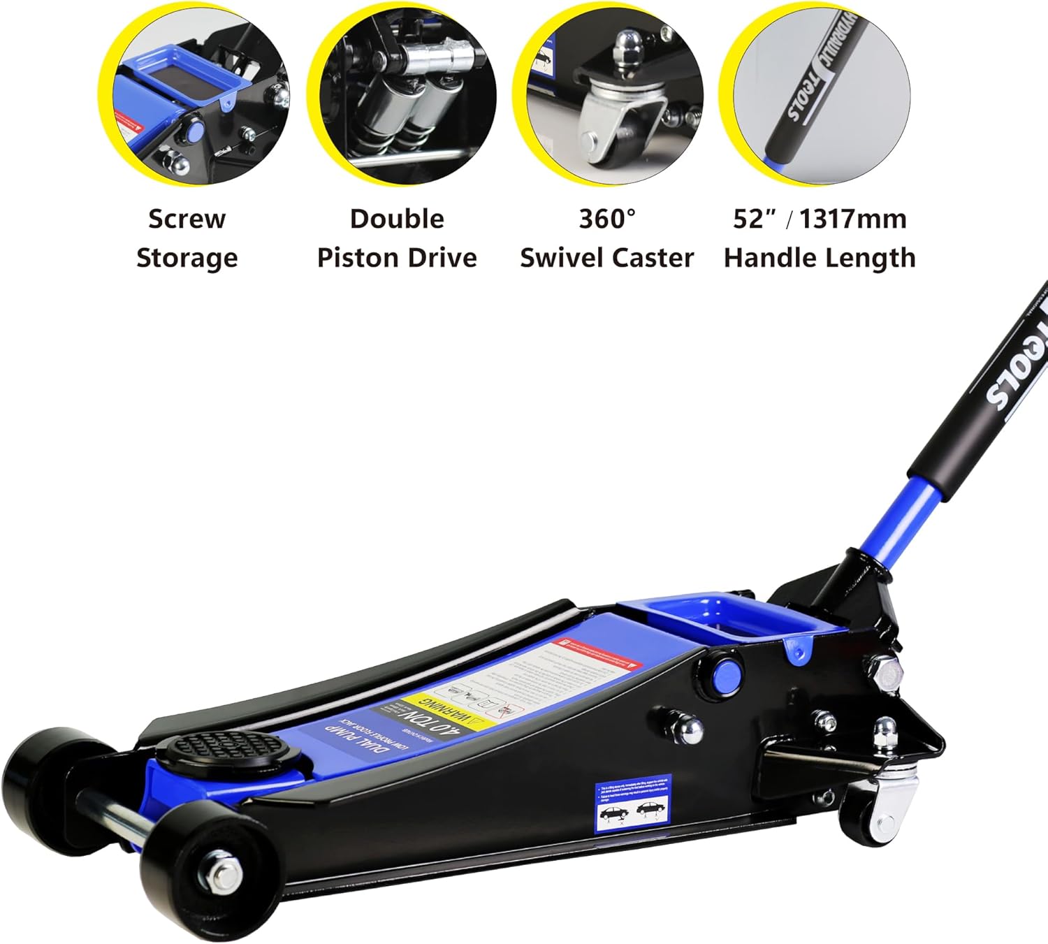 KUIKUI Gato de piso, gato de piso de perfil bajo de 4 toneladas, gato de piso de carreras de acero resistente con bomba de elevación rápida de doble