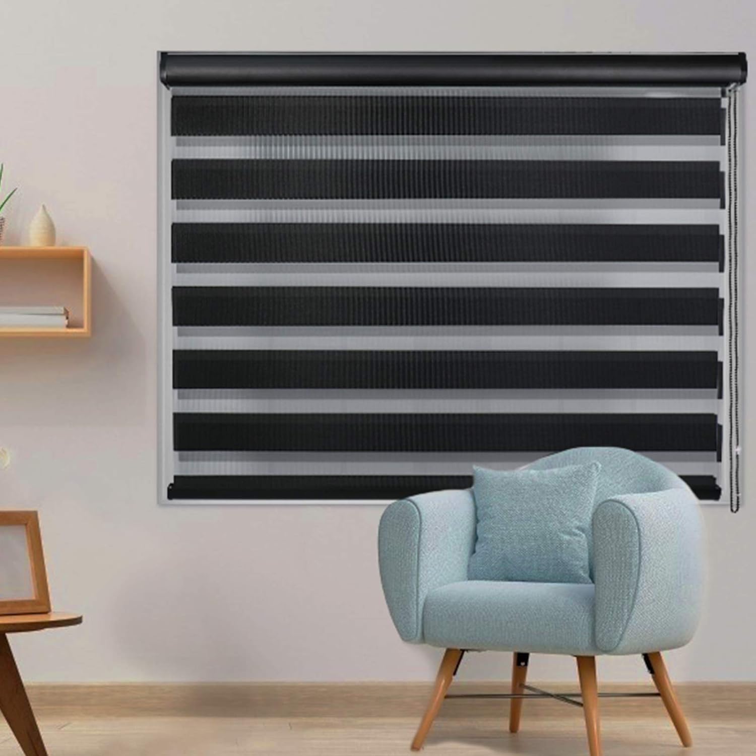 LUCKUP Zebra – Persianas enrollables dobles con cubierta de cenefa, cortinas para día y noche (24 pulgadas de ancho x 72 pulgadas de alto, negro)