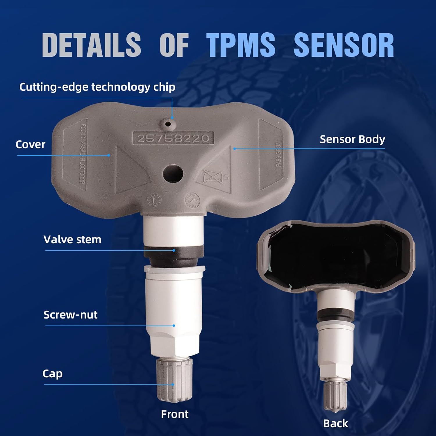 MACAX Sensor de sistema de monitoreo de presión de neumáticos TPMS TPMS 315 MHz OBDreaprendizaje manual de adaptación compatible con Cadillac STS