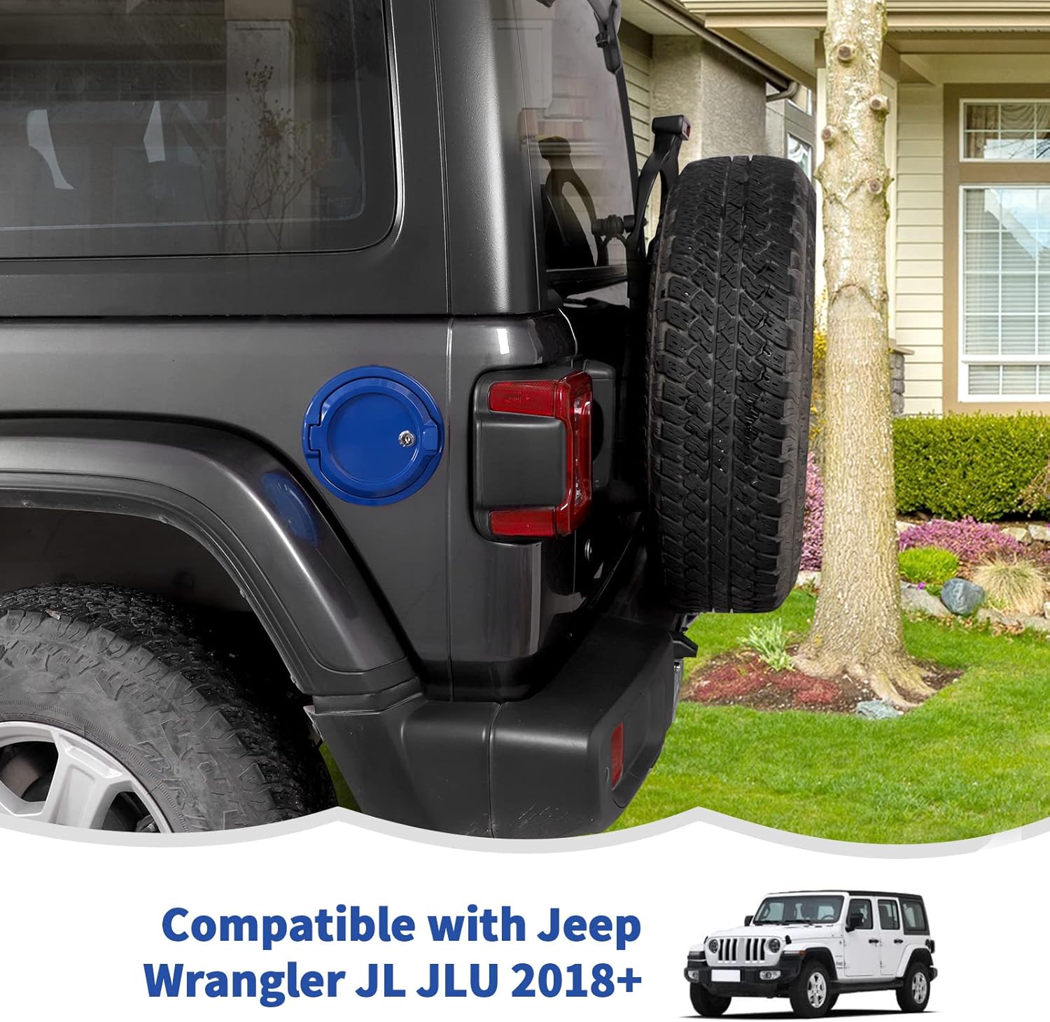 Tapa de depósito de gasolina con cierre de puerta, accesorios exteriores para Jeep Wrangler JL JLU 2018-2023, color azul