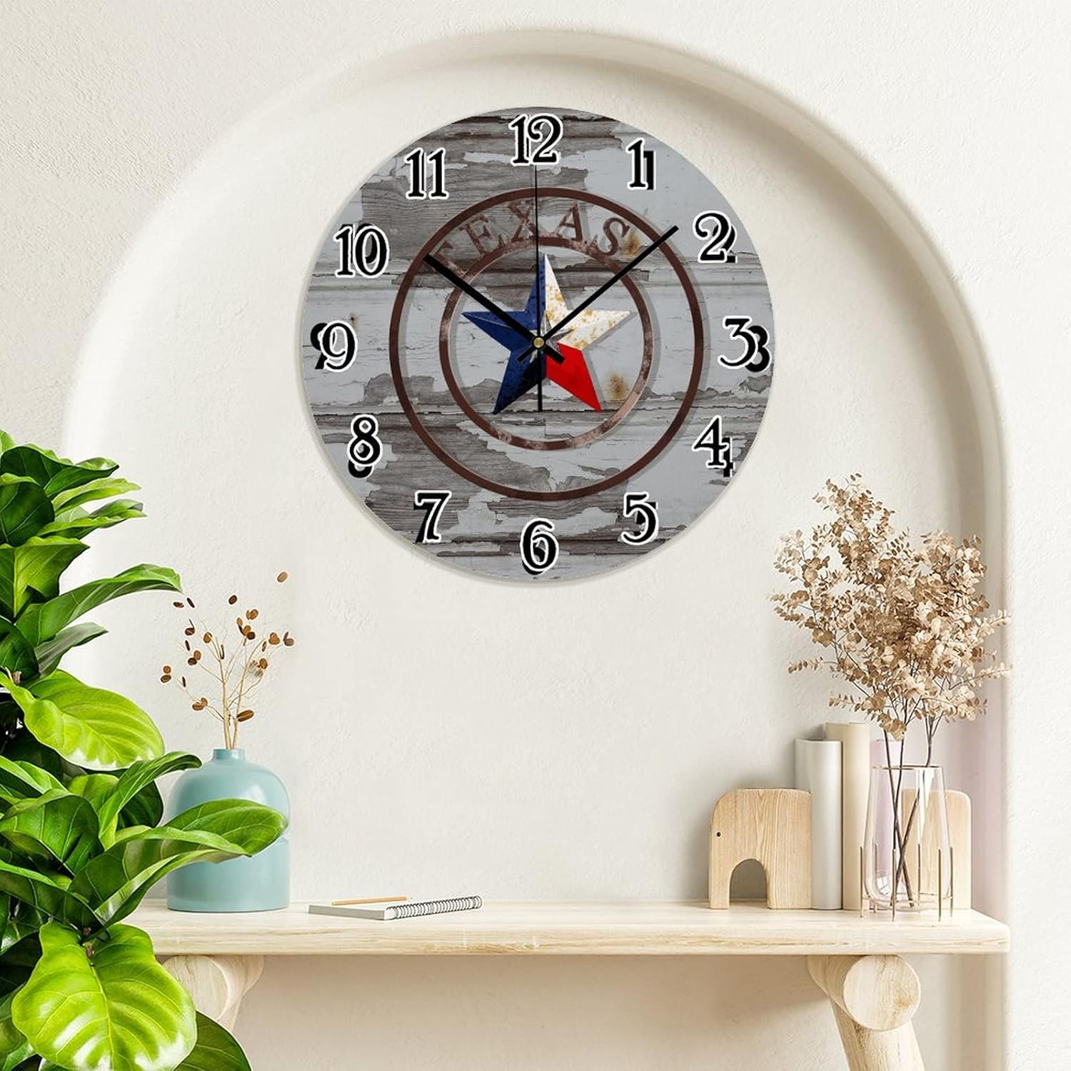 Reloj de pared con estrella de Texas occidental, reloj de pared decorativo estilo Shabby Chic Retro de 12 pulgadas, reloj redondo de cuarzo,