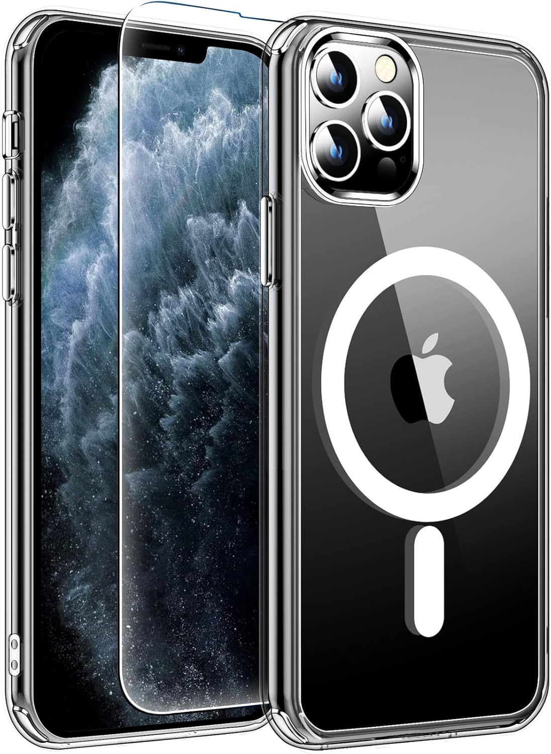 Funda para iPhone 11 Pro Max, compatible con Magsafe antiamarilleo con protector de pantalla, delgada funda delgada de 10 pies a prueba de golpes de