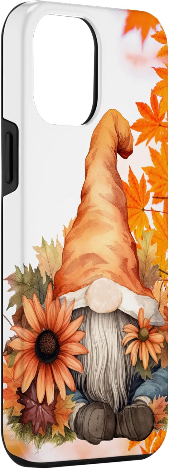 Funda para iPhone 13 Pro Max con diseño de gnomo de Acción de Gracias, calabaza, otoño, hojas