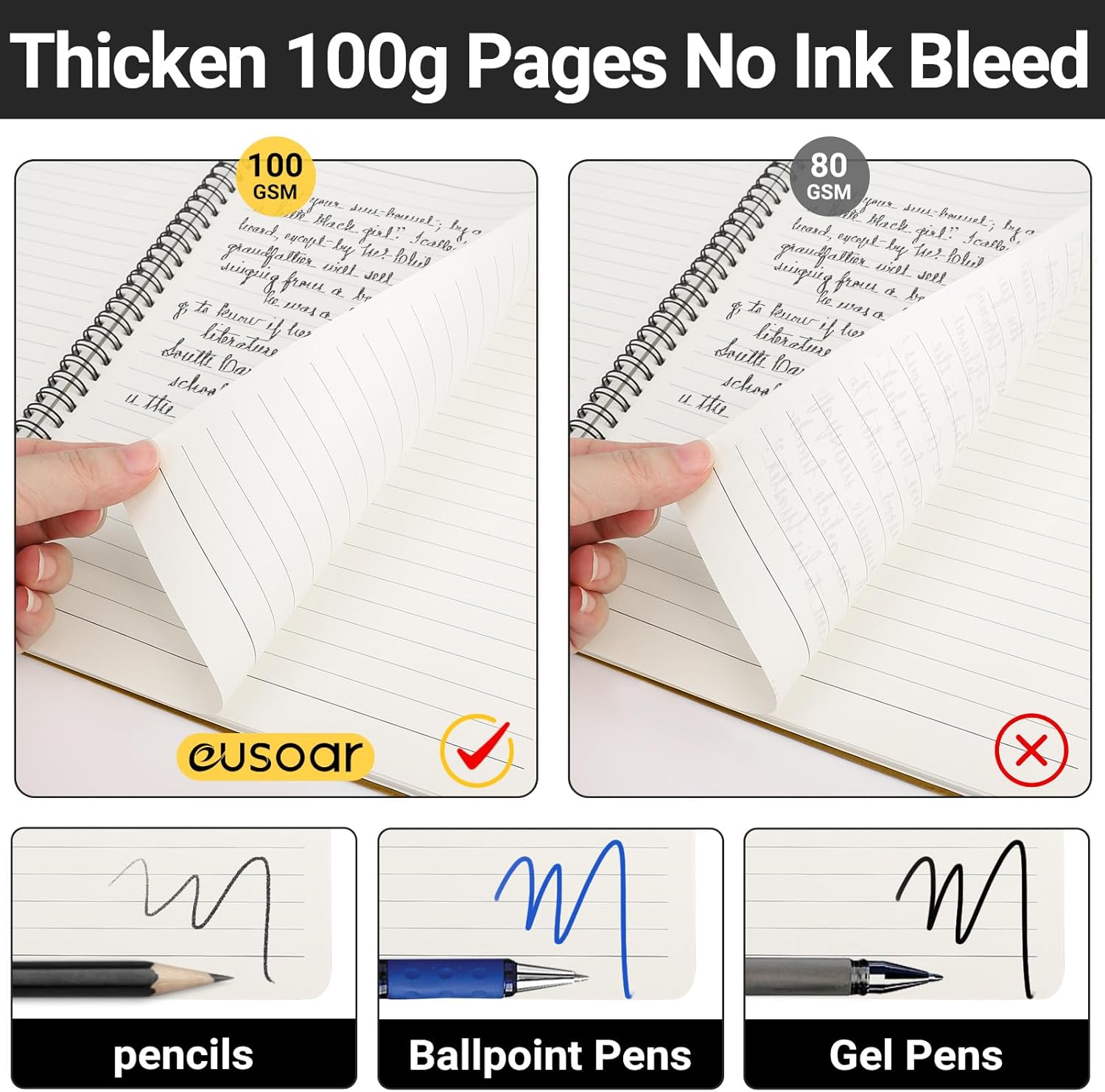 EUSOAR Cuaderno rayado de tapa dura, A4, 3 paquetes de 8.5 x 11 pulgadas, 120 páginas con rayas de papel kraft para escribir viajes, diario,